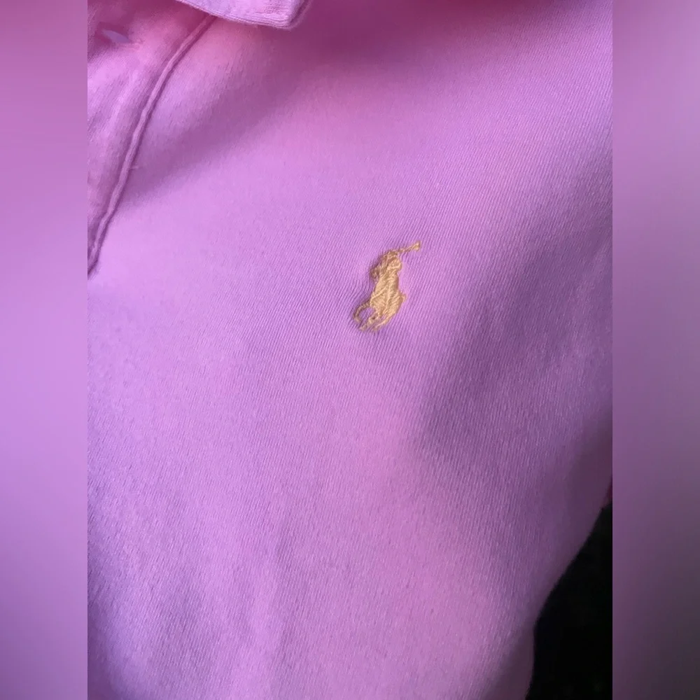 Ralph Lauren Pink Polo Buttoned Collared Shirt Yellow Logo Emblem Girls 14-16